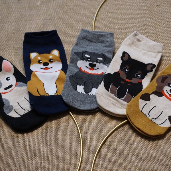 1 Pair Women’s Fashion Cotton Socks, Patterned Socks, Dog Socks, Cute Socks, Stretchy Socks, Funny Socks, Ankle Socks