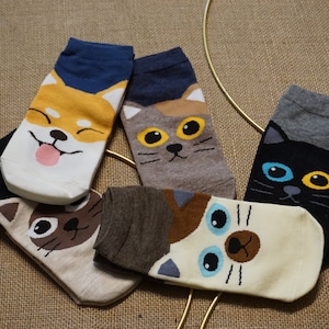 1 Pair Women’s Fashion Cotton Socks, Patterned Socks, Cat Socks, Cute Socks, Stretchy Socks, Funny Socks, Ankle Socks