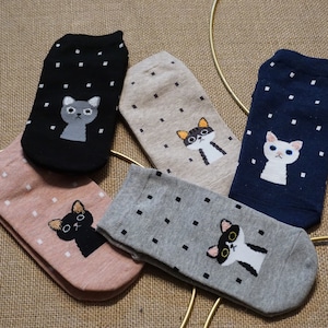 1 Pair Women’s Fashion Cotton Socks, Patterned Socks, Cat Socks, Cute Socks, Stretchy Socks, Funny Socks, Ankle Socks