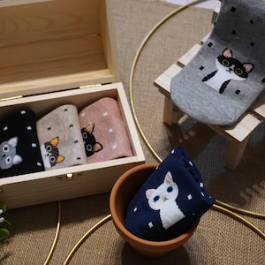 5 Pairs Women’s Fashion Cotton Socks, Patterned Socks, Cat Socks, Cute Socks, Stretchy Socks, Funny Socks, Ankle Socks