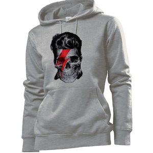 Bowie Skull  Hoodied Sweatshirt, David Bowie Ziggy Stardust Inspired Halloween  Gift, David Bowie Fan Hoodie, Rock Legend David Bowie Hoodie