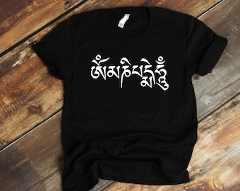 Buddhist Mantra Tee Shirt, Om Mani Padme Hum Graphic Tee, Ancient Spiritual Mantra Shirt, Meditation Yoga T Shirt Gift, Sanskrit Mantra Tee