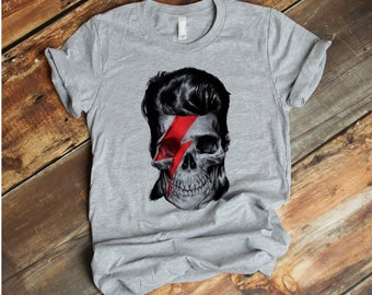 Bowie Inspired Skull T Shirt, David Bowie Ziggy Stardust Halloween T Shirt , David Bowie Fan T Shirt, Rock Legend David Bowie Inspiration