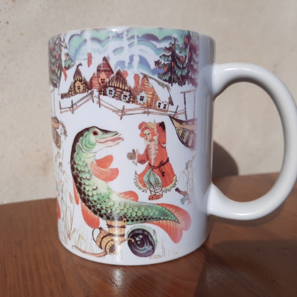 Romancier russe Aleksej Nikolai Tolstoï conte de fées inspiré tasse en céramique 11 OZ, cadeau de tasse de pêcheurs, contes folkloriques soviétiques, grande tasse de brochet de poisson