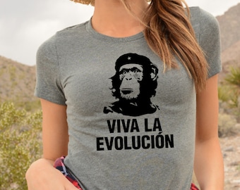 Viva La Evolucion, Funny Monkey Chimpanzee T Shirt, Evolution Tee, Revolution T Shirt Latin America Revolutionaries Inspired T Shirt