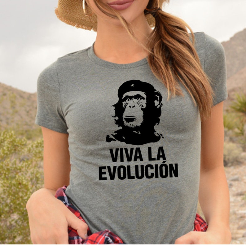 Viva La Evolucion, Funny Monkey Chimpanzee T Shirt, Evolution Tee, Revolution T Shirt Latin America Revolutionaries Inspired T Shirt image 1
