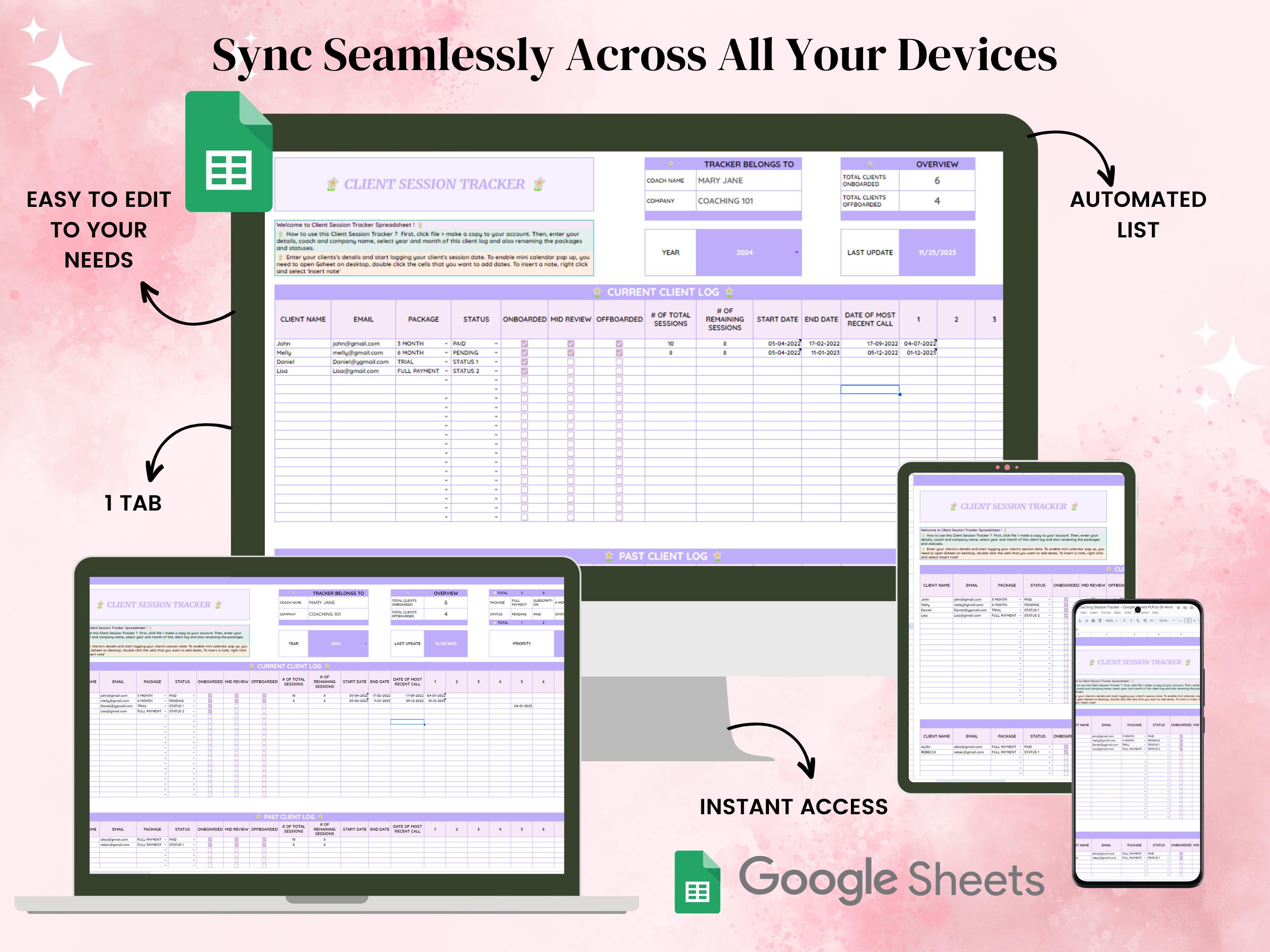 Client Tracker Spreadsheet, Client Session Tracker Google Sheets ...