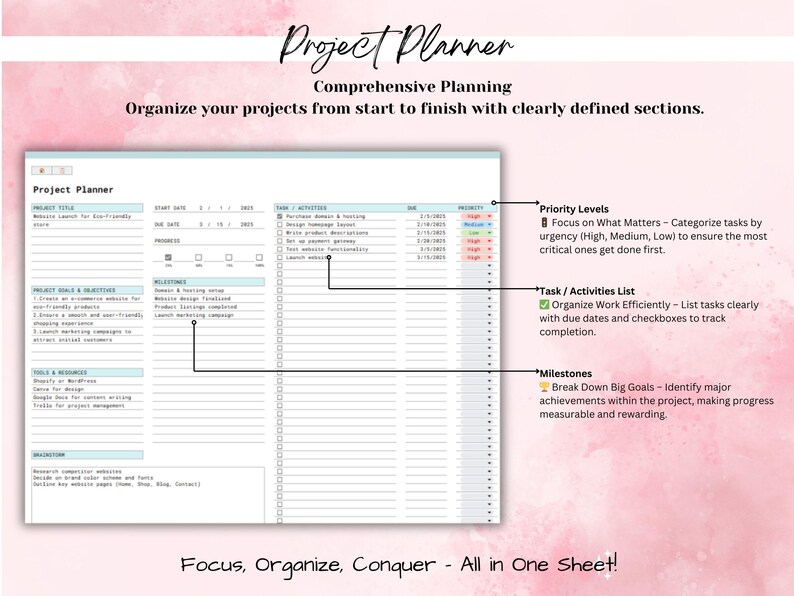 Project Planner Spreadsheet, Project Management Tool, Multi Project ...
