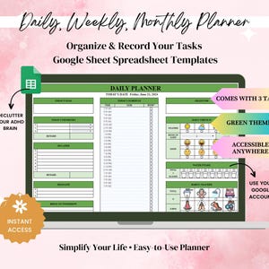Daily Weekly Monthly Planner, Daily Spreadsheet Google Sheet Template, Personal planner, Productivity Planner, Weekly Schedule Task Tracker