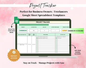 Project Tracker Google Spreadsheet, Small Business Project Planner, Task Tracker, To-Do List Template, Project Manager, Productivity Tool