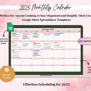 2025 Calendar Spreadsheet Google Sheets, 2025 Yearly Planner, Monthly Calendar, Task Tracker, Digital Calendar, To-Do List | Goal Tracker