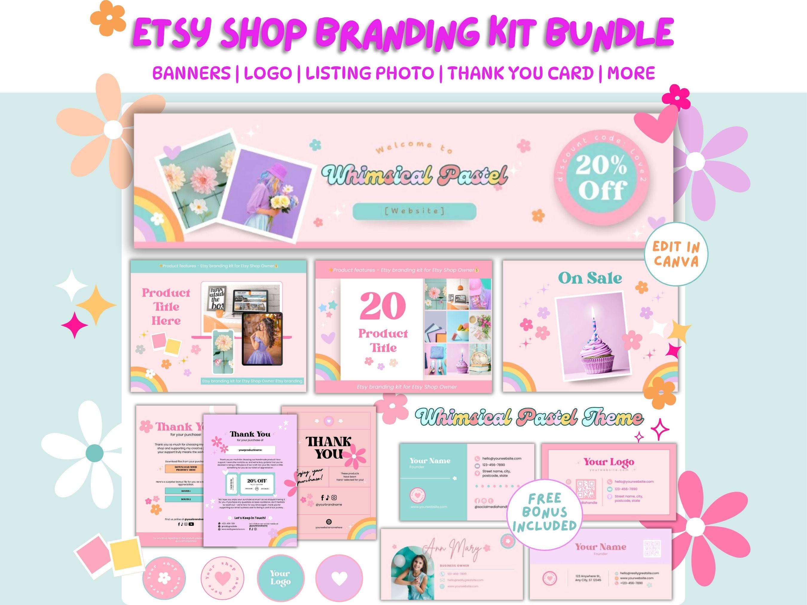 Etsy Branding Kit Bundle Canva Templates | Editable Logo, Banner, Cover ...