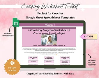 Arbetsblad för coachningssessioner, kalkylblad för coachning i Google Sheets, verktygslåda för klientsessioner, kalkylblad för livscoach, feedbackformulär