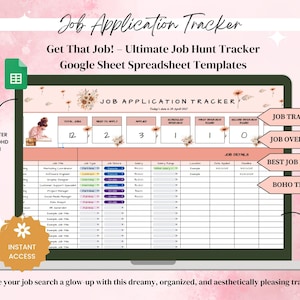 Job Application Tracker, Job Search Planner, Interview Tracker, Google Sheets Template, Career Organizer, Application Tracker, Job Offers