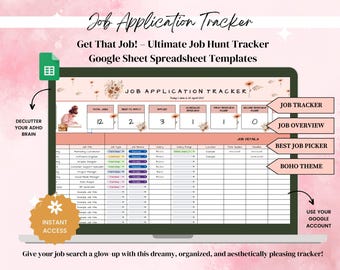 Job Application Tracker, Job Search Planner, Interview Tracker, Google Sheets Template, Career Organizer, Application Tracker, Job Offers