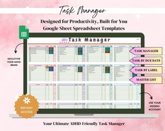 To Do List Spreadsheet, ADHD To-Do List, Task Tracker, Task Manager Google Sheet, Productivity Planner, Project Management, Checklist
