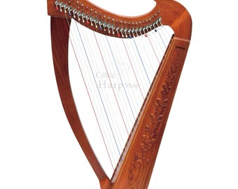 Arpa celta de palanca de 27 cuerdas / Instrumento folclórico irlandés de caoba hecho a mano con funda y llave de afinación.