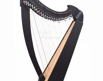 27 Strings Celtic Lever Harp Black Wooden Folk Irish Harp for Beginners Students & Adults