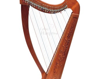 27 Strings Celtic Lever Harp, Handmade in Mahogany Irish Folk Instrument with Carrying Bag