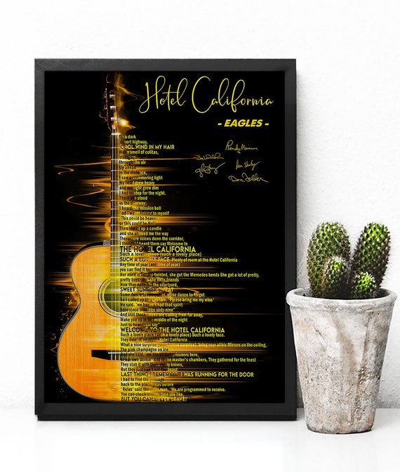 Eagles Hotel California Lyrics Poster Lyrics Poster Eagles Etsy