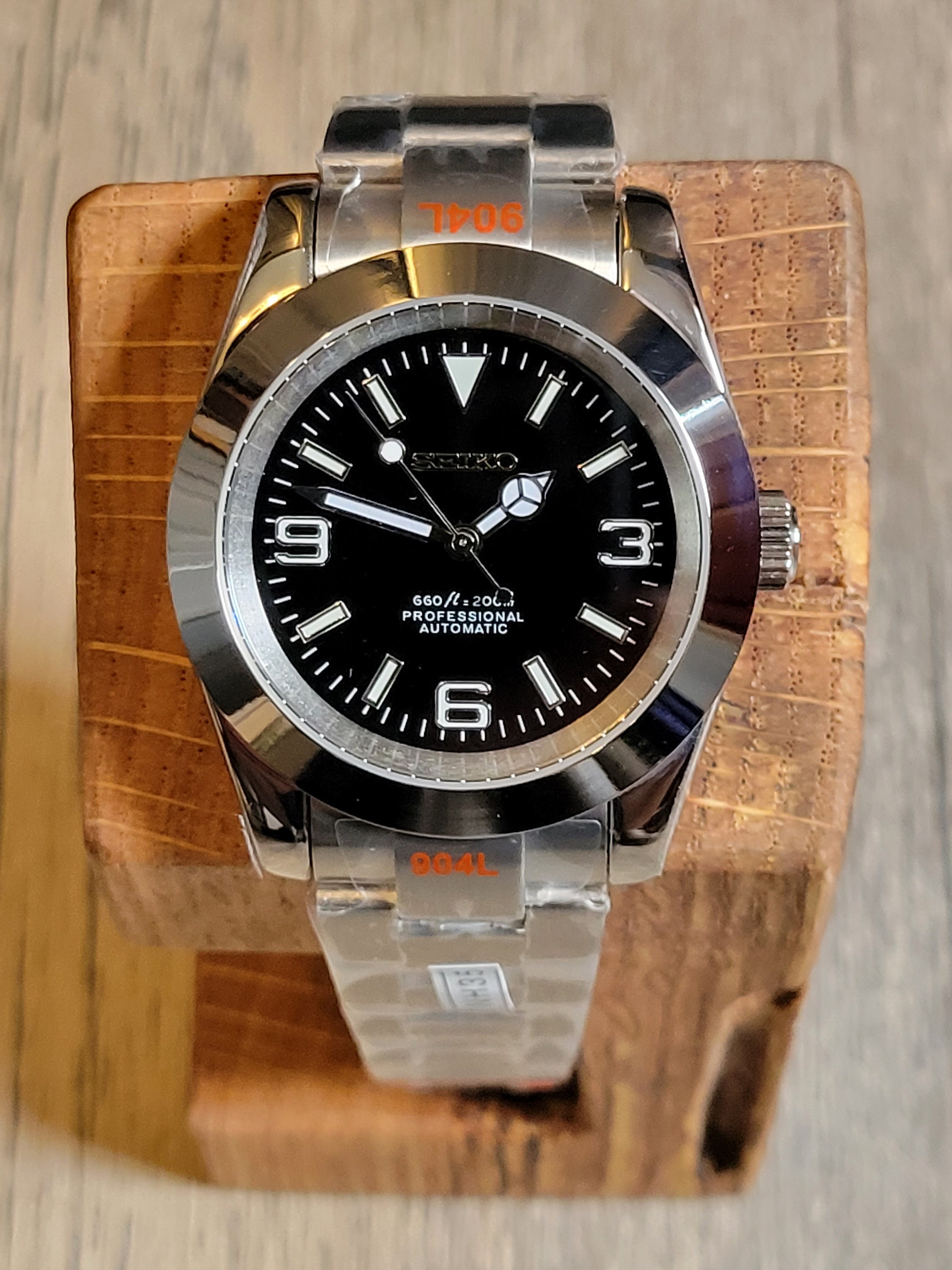 Custom Seiko Explorer NH35 Black Dial Automatic Watch - Etsy