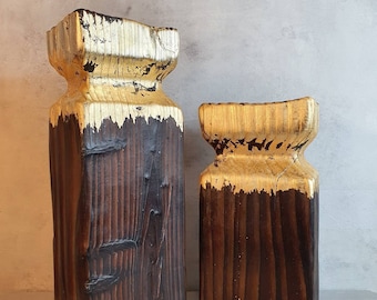 Minimalist sculpture Totustotem wabi-sabi art japandi art burnt wood sculpture with yakisugi technique   by Italian sculptor Dean Marino