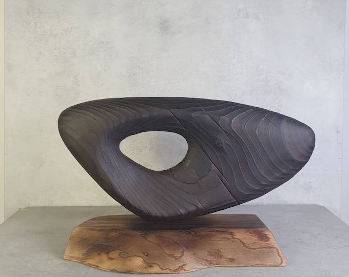 Featured listing image: " Soul of Tree "Burnt wood table sculpture with yakisugi techinca and wabi-sabi philosophy by sculptor Dean Marino