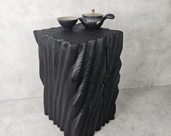 Handmade Coffee Table Solid Cedar | Yakisugi Burnt Wood Table | Wabi Sabi Japanese Style Sculptural Furniture | Unique Side Table