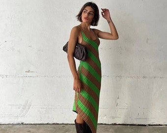 Slip Dress 80s Midi Dress Tank Dress Green Grunge Sleeveless Vintage 1980s Bohemian Retro Sheath Retro Plain Extra Large xl