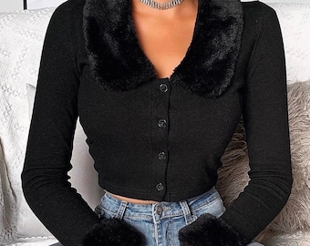 faux fur black sweater