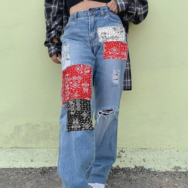 Patchwork Jeans - Etsy