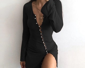 Black Button Dress - Etsy