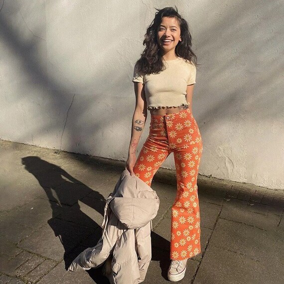 orange flower pants