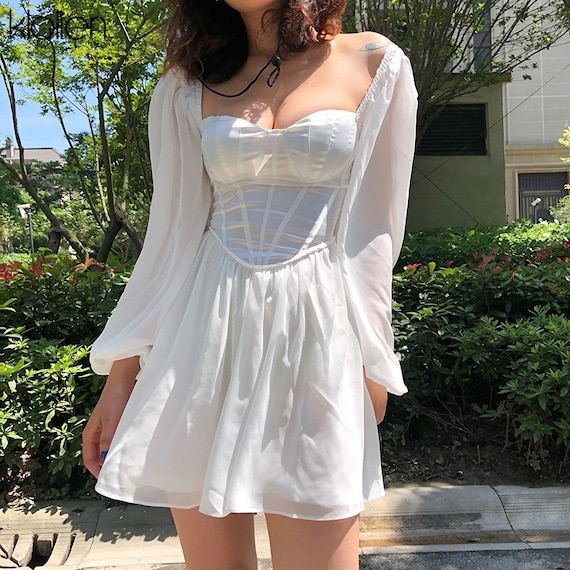 White Corset Dress Vintage Cottagecore Lolita Dress off the - Etsy Finland