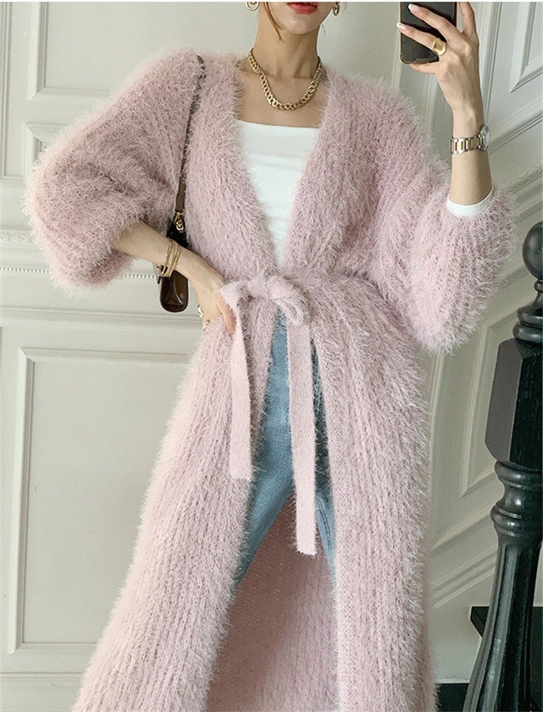 Femmes Hiver Noir Surdimensionné Fluffy Cardigan Noir Rose - Etsy France