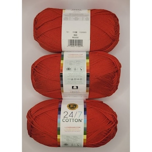 Lion Brand 24/7 Mercerized Cotton Yarn: Red, 558 Yards (3 Skeins)