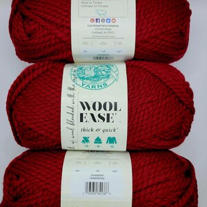 Wool Ease Dick & Schnell Garn Lot von 3 Knäuel in Cranberry, Super Bulky Yarn, Wollgarn für den Winter, Blanket Yarn