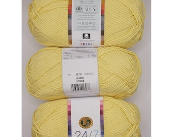 Lion Brand 24/7 Mercerized Cotton Yarn, Lemon - 3 Skeins