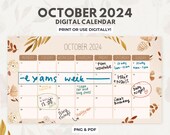 Editable OCTOBER 2024 DIGITAL Calendar, Halloween, Homeschool Planner, Office Calendar | Pdf + Png | Compatible with canva, goodnotes, adobe