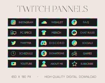 15 TWITCH PANELS | Black - Holographic - Aesthetic - Cute - Rainbow - Gaming Stream | Instant Download