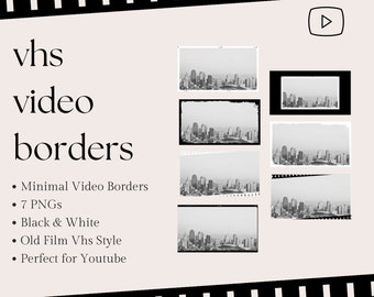 Minimal Vhs Youtube Video Frames | Video Borders | Youtube Branding | Black and White Video Frames