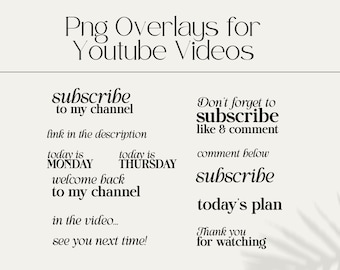 Minimal PNG Youtube Video Overlays | Aesthetic Graphics and Text for Videos | Youtube Branding | Subscribe Graphic