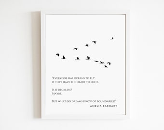 Pilot Quote: "What do dreams know of boundaries?" | Digital Download File | Pilot Gift | Aviation Poster | Inspirational Decor | Amelia