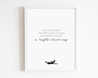 Oh I have slipped the surly bonds of earth | High Flight Poem | DIGITAL DOWNLOAD | Pilot Gift | Flight School Graduation | Aviation Quote