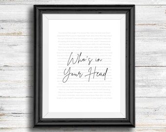 Who's In Your Head - Song Lyric Poster | DIGITAL DOWNLOAD | Poster Print | Wall Art | Merch | Jonas Brothers