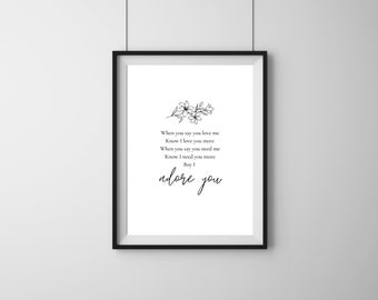 Adore You - Song Lyrics | DIGITAL DOWNLOAD ONLY | Wall Art |  Poster |  Merch | Quote Lyrics | Miley Cyrus