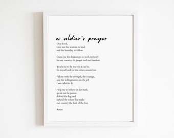 Soldier's Prayer | DIGITAL DOWNLOAD | Gift | Graduation | Prayer for Soldiers | Printable File | Soldier quote | Military | Be Safe