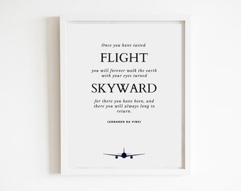 Aviation Quote "Once you have tasted flight" | DIGITAL DOWNLOAD | Pilot Gift | Flight School Graduation | Leonardo Da Vinci | Aviation Plane