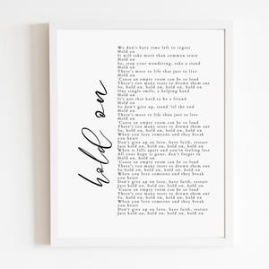 Hold On - Song Lyric Poster | DIGITAL DOWNLOAD ONLY | Full lyrics poster | Jonas Brothers | Merch | Wall Art | Concert | Digital File