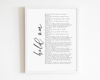 Hold On - Póster con la letra de la canción / SOLO DESCARGA DIGITAL / Póster con la letra completa / Jonas Brothers / Merchandising / Arte mural / Concierto / Archivo digital